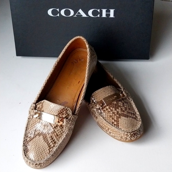 COACH Slip-On Driver Shoe  Leather Snakeskin Goldtone Coach Bar  Size 9 - Picture 2 of 12